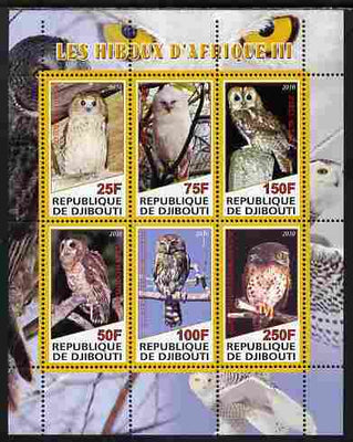 Djibouti 2010 African Owls #03 perf sheetlet containing 6 values unmounted mint