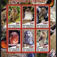 Djibouti 2010 African Owls #04 perf sheetlet containing 6 values unmounted mint