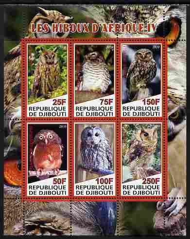 Djibouti 2010 African Owls #04 perf sheetlet containing 6 values unmounted mint