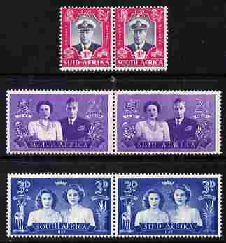 South Africa 1947 KG6 Royal Visit set of 6 (3 bi-lingual horiz pairs) unmounted mint SG 111-13
