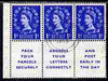Great Britain 1952-54 Wilding 1d ultramarine Tudor Crown booklet pane of 6 (3 stamps plus Pack Your Parcels Securely) with inverted watermark fine used with good perfs (reinforced) SG spec SB25a