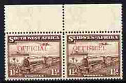 South West Africa 1938 OFFICIAL overprint on Mail Train 1.5d horiz bi-lingual pair unmounted mint SGO17