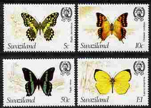 Swaziland 1982 Butterflies the set of 4 each with wmk to right of CA (as seen from the back) unmounted mint SG 393-6 plus photocopy of memo from Gibbons referring to the 50c value as being previously unrecorded