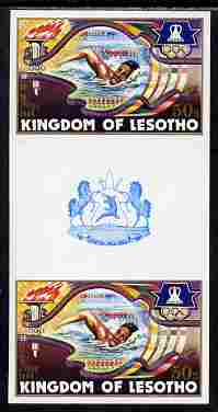 Lesotho 1984 Los Angeles Olympic Games 50s (Swimming) imperf proof gutter pair from the uncut proof sheet unmounted mint as SG 592