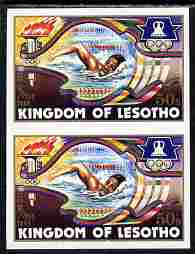 Lesotho 1984 Los Angeles Olympic Games 50s (Swimming) imperf proof pair from the uncut proof sheet unmounted mint as SG 592