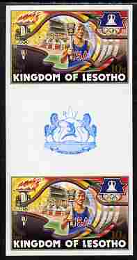 Lesotho 1984 Los Angeles Olympic Games 10s (Torch Bearer) imperf proof gutter pair from the uncut proof sheet unmounted mint as SG 590
