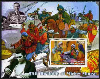 Benin 2003 75th Birthday of Mickey Mouse - Aladdin (also shows Elvis & Walt Disney) perf m/sheet unmounted mint. Note this item is privately produced and is offered purely on its thematic appeal