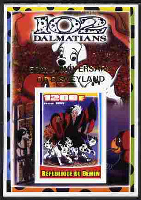 Benin 2005 Disney's 102 Dalmations #1 imperf m/sheet overprinted 50th Anniversary of Disneyland in gold unmounted mint. Note this item is privately produced and is offered purely on its thematic appeal