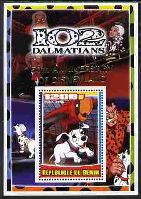 Benin 2005 Disney's 102 Dalmations #4 perf m/sheet overprinted 50th Anniversary of Disneyland in gold unmounted mint. Note this item is privately produced and is offered purely on its thematic appeal
