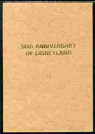 Benin 2005 imperf proof of 50th Anniversary of Disneyland overprint in gold on ungummed brown paper. Note this item is privately produced and is offered purely on its thematic appeal, it has no postal validity
