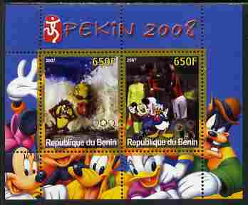 Benin 2007 Beijing Olympic Games #23 - Swimming & Football perf s/sheet containing 2 values (Disney characters in background) unmounted mint. Note this item is privately produced and is offered purely on its thematic appeal