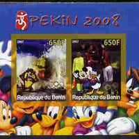 Benin 2007 Beijing Olympic Games #23 - Swimming & Football imperf s/sheet containing 2 values (Disney characters in background) unmounted mint. Note this item is privately produced and is offered purely on its thematic appeal