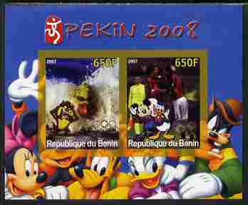 Benin 2007 Beijing Olympic Games #23 - Swimming & Football imperf s/sheet containing 2 values (Disney characters in background) unmounted mint. Note this item is privately produced and is offered purely on its thematic appeal