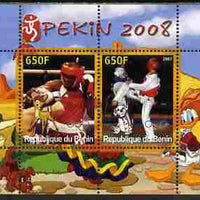 Benin 2007 Beijing Olympic Games #24 - Boxing & Taekwondo perf s/sheet containing 2 values (Disney characters in background) unmounted mint. Note this item is privately produced and is offered purely on its thematic appeal