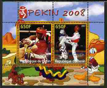 Benin 2007 Beijing Olympic Games #24 - Boxing & Taekwondo perf s/sheet containing 2 values (Disney characters in background) unmounted mint. Note this item is privately produced and is offered purely on its thematic appeal