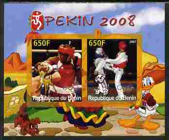 Benin 2007 Beijing Olympic Games #24 - Boxing & Taekwondo imperf s/sheet containing 2 values (Disney characters in background) unmounted mint. Note this item is privately produced and is offered purely on its thematic appeal