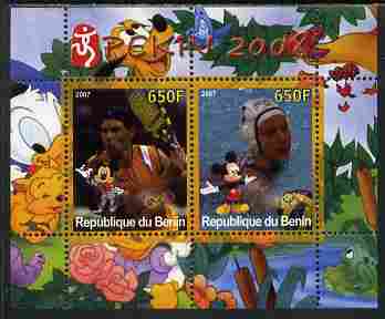 Benin 2007 Beijing Olympic Games #27 - Tennis & Water Polo perf s/sheet containing 2 values (Disney characters in background) unmounted mint. Note this item is privately produced and is offered purely on its thematic appeal