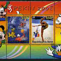 Benin 2007 Beijing Olympic Games #28 - Water Polo & Gymnastics perf s/sheet containing 2 values (Disney characters in background) unmounted mint. Note this item is privately produced and is offered purely on its thematic appeal