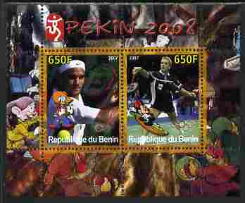 Benin 2007 Beijing Olympic Games #29 - Tennis & Badminton perf s/sheet containing 2 values (Disney characters in background) unmounted mint. Note this item is privately produced and is offered purely on its thematic appeal
