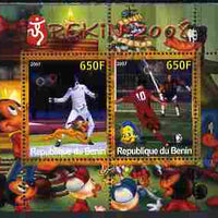 Benin 2007 Beijing Olympic Games #30 - Fencing & Football perf s/sheet containing 2 values (Disney characters in background) unmounted mint. Note this item is privately produced and is offered purely on its thematic appeal