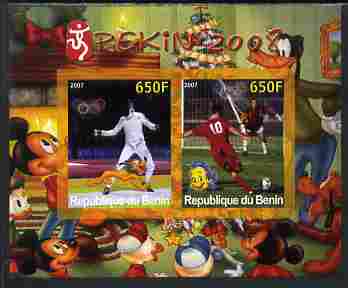 Benin 2007 Beijing Olympic Games #30 - Fencing & Football imperf s/sheet containing 2 values (Disney characters in background) unmounted mint. Note this item is privately produced and is offered purely on its thematic appeal