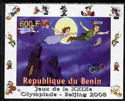 Benin 2008 Beijing Olympics - Disney Characters - Scenes from Peter Pan #1 - individual imperf deluxe sheet unmounted mint. Note this item is privately produced and is offered purely on its thematic appeal