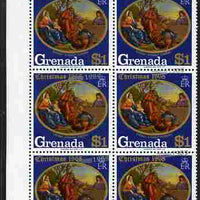 Grenada 1969 Christmas 1969 $1 value corner block of 6 with silver (new date) misplaced obliquely unmounted mint