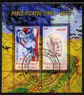 Congo 2010 Pablo Picasso perf sheetlet containing 2 values fine cto used