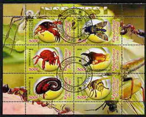 Congo 2010 Insects #01 perf sheetlet containing 6 values fine cto used