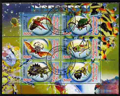 Congo 2010 Insects #02 perf sheetlet containing 6 values fine cto used