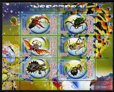 Congo 2010 Insects #02 perf sheetlet containing 6 values unmounted mint