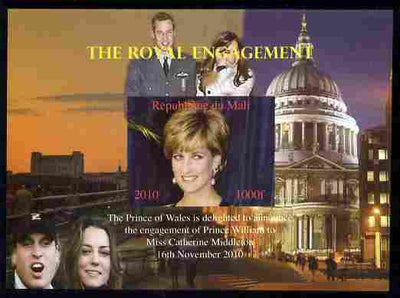 Mali 2010 Royal Engagement (William & Kate) #02 imperf s/sheet unmounted mint. Note this item is privately produced and is offered purely on its thematic appeal,
