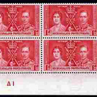 Bechuanaland 1937 KG6 Coronation 1d corner plate block of 4 (plate A1) unmounted mint (Coronation plate blocks are rare) SG 115