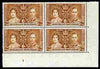 Bechuanaland 1937 KG6 Coronation 2d corner plate block of 4 (plate 1) unmounted mint (Coronation plate blocks are rare) SG 116