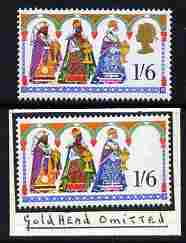 Great Britain 1969 Christmas 1s6d with gold omitted (Queen's Head etc) mounted mint plus normal (formerly in the Lady Mairi Bury Collection) SG 814a