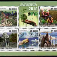 St Thomas & Prince Islands 2010 International Year of Biodiversity perf sheetlet containing 5 values unmounted mint
