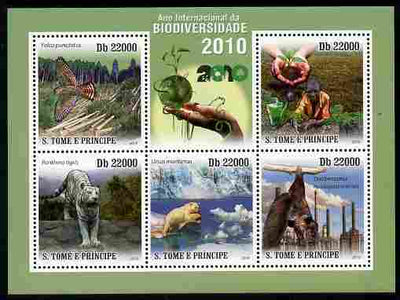 St Thomas & Prince Islands 2010 International Year of Biodiversity perf sheetlet containing 5 values unmounted mint