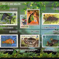St Thomas & Prince Islands 2010 Stamp On Stamp - WWF Fauna perf sheetlet containing 5 values unmounted mint