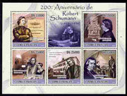 St Thomas & Prince Islands 2010 200th Birth Anniversary of Robert Schumann perf sheetlet containing 5 values unmounted mint