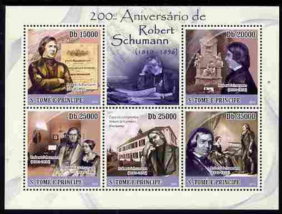 St Thomas & Prince Islands 2010 200th Birth Anniversary of Robert Schumann perf sheetlet containing 5 values unmounted mint