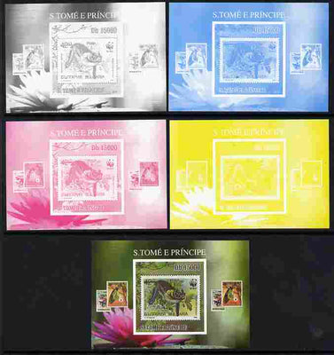 St Thomas & Prince Islands 2010 Stamp On Stamp - WWF Bat (Bulgaria) individual deluxe sheet - the set of 5 imperf progressive proofs comprising the 4 individual colours plus all 4-colour composite, unmounted mint