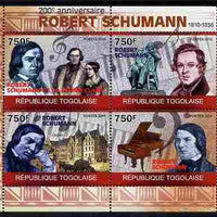 Togo 2010 200th Birth Anniversary of Robert Schumann perf sheetlet containing 4 values unmounted mint