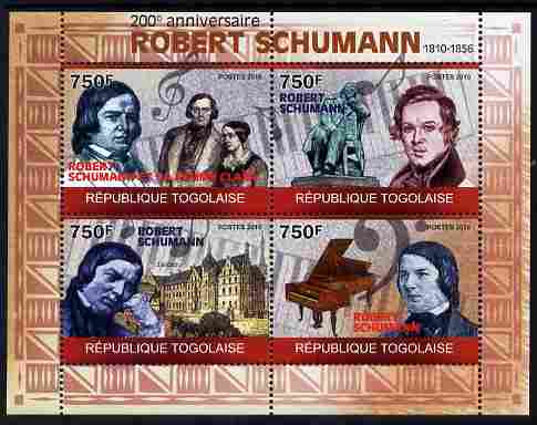 Togo 2010 200th Birth Anniversary of Robert Schumann perf sheetlet containing 4 values unmounted mint