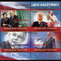 Togo 2010 Tribute to Lech Kaczynski (president of Poland) perf sheetlet containing 4 values unmounted mint
