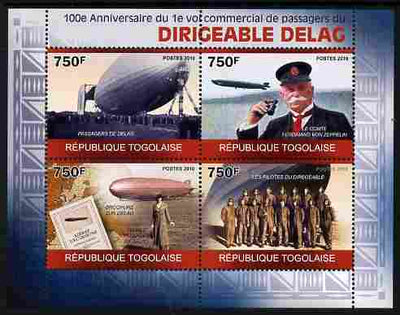 Togo 2010 Centenary of First Commercial Flight of Airship Delag perf sheetlet containing 4 values unmounted mint