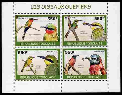 Togo 2010 Birds - Bee Eaters perf sheetlet containing 4 values unmounted mint