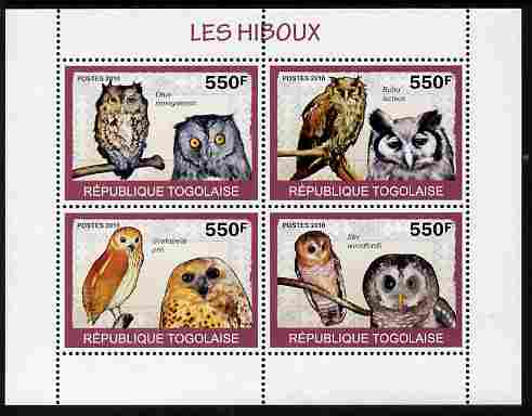 Togo 2010 Birds - Owls perf sheetlet containing 4 values unmounted mint