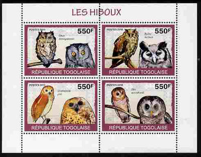 Togo 2010 Birds - Owls perf sheetlet containing 4 values unmounted mint