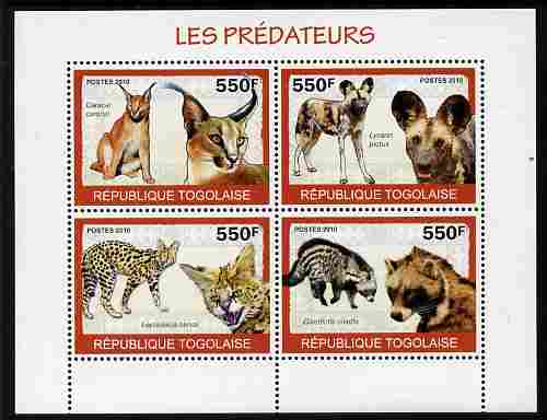 Togo 2010 Predators #1 perf sheetlet containing 4 values unmounted mint