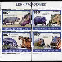 Togo 2010 Hippos perf sheetlet containing 4 values unmounted mint